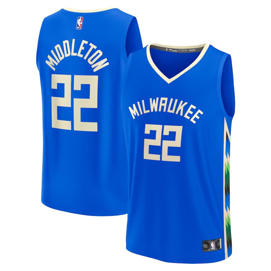 Men Milwaukee Bucks #22 Khris Middleton Fanatics Branded Royal City Edition 2022-23 Fastbreak NBA Jersey->milwaukee bucks->NBA Jersey